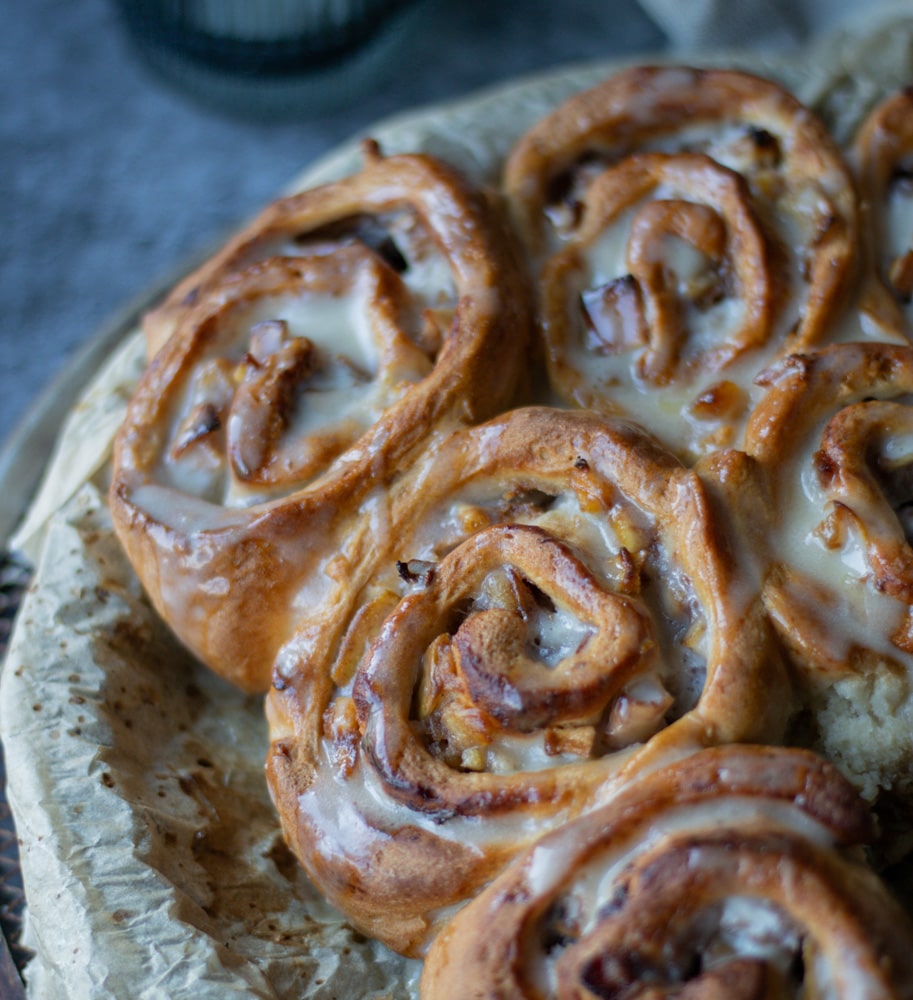 Apple Pie Cinnamon Rolls with a Sweet Pear Surprise