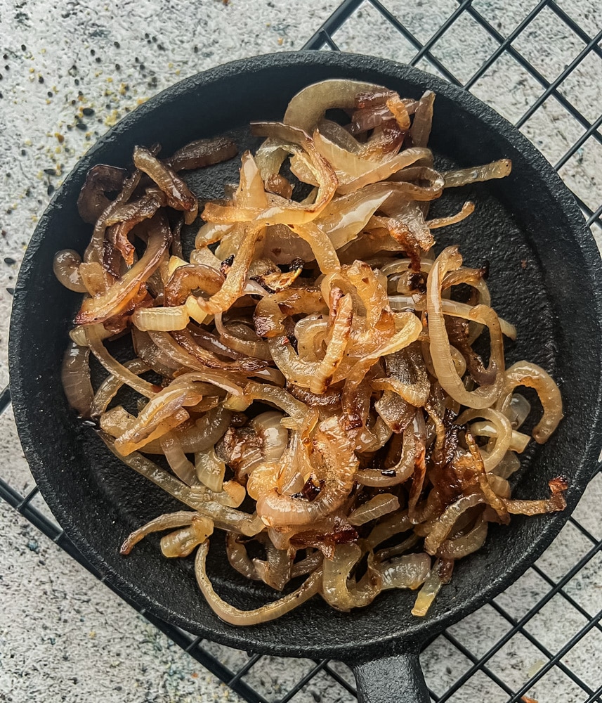 vegan black pudding and fried onions